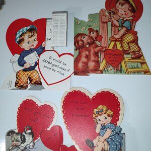 Lot Of 3 Vintage Die Cut Used Valentine Day Cards
